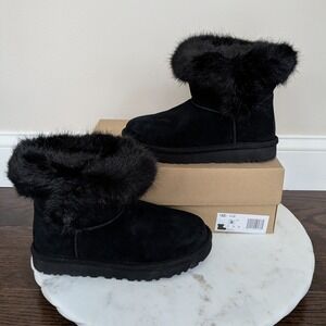 UGG Australia Cathie Women's Black Suede Faux Fur Trim Boots Size 6 NIB 1109852